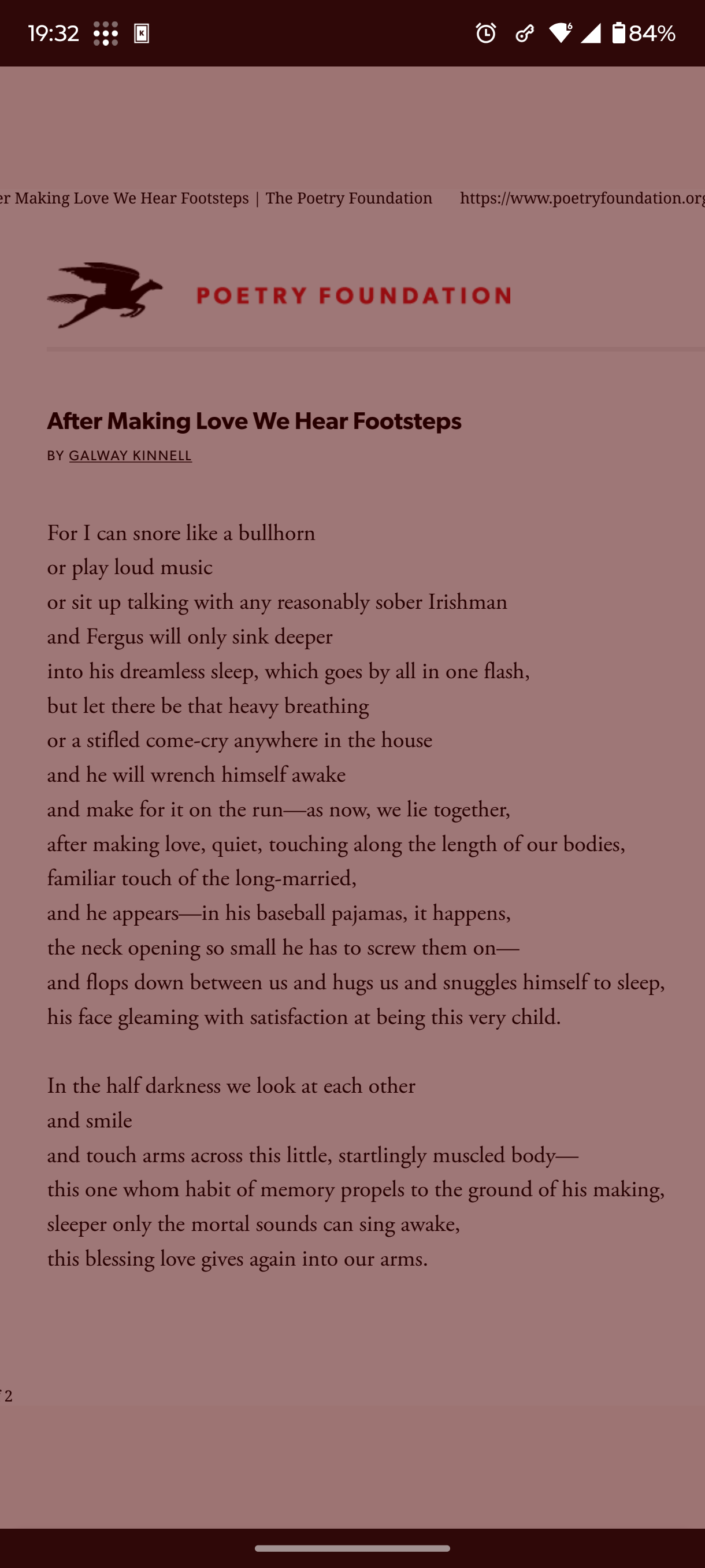 poem by Galway Kinnell after we make love we hear footsteps