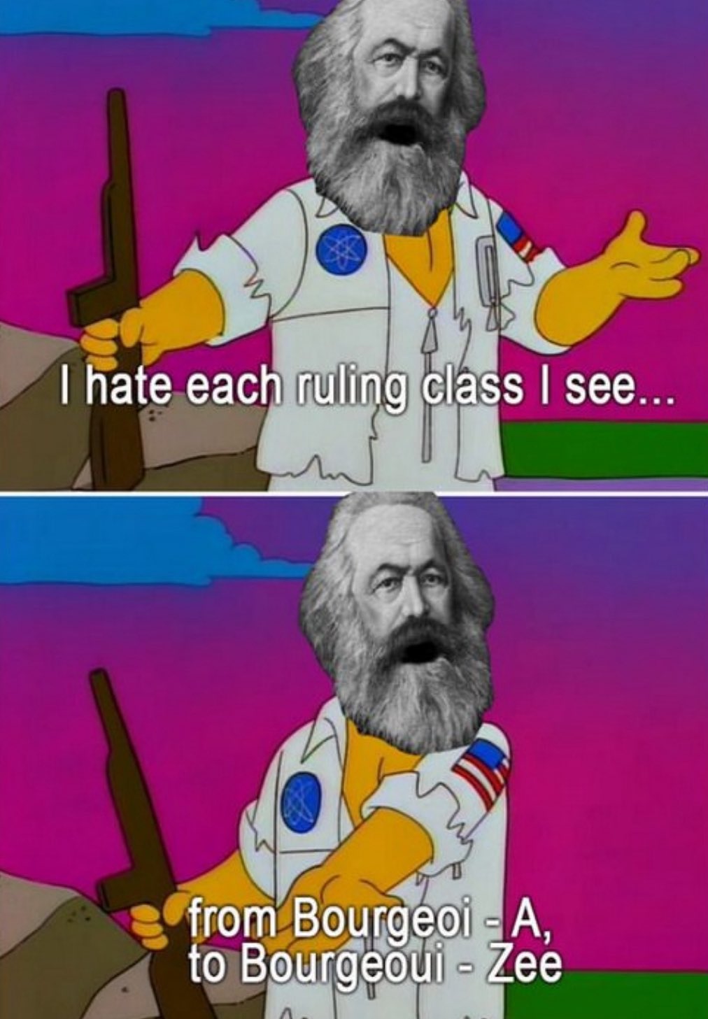Karl Marx singing 'I hate each ruling class I see...from Bourgeoi-A to Bourgeoui-zee'